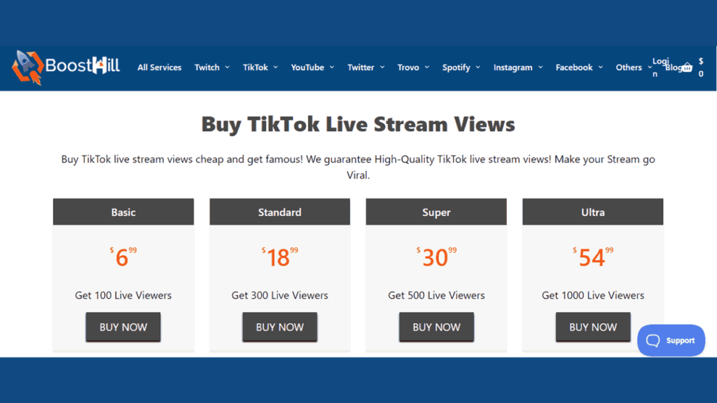 boosthill tik tok live stream service charges